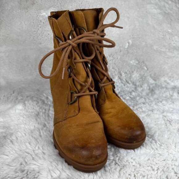 Sorel Boots Women's 7.5 Joan of Arctic Wedge II Carmel Brown Lace Up Waterproof - Picture 3 of 8